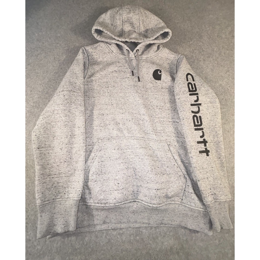 Carhartt Relaxed Fit Hoodie Men’s XL Gray Speckled Logo Sleeve Pullover
